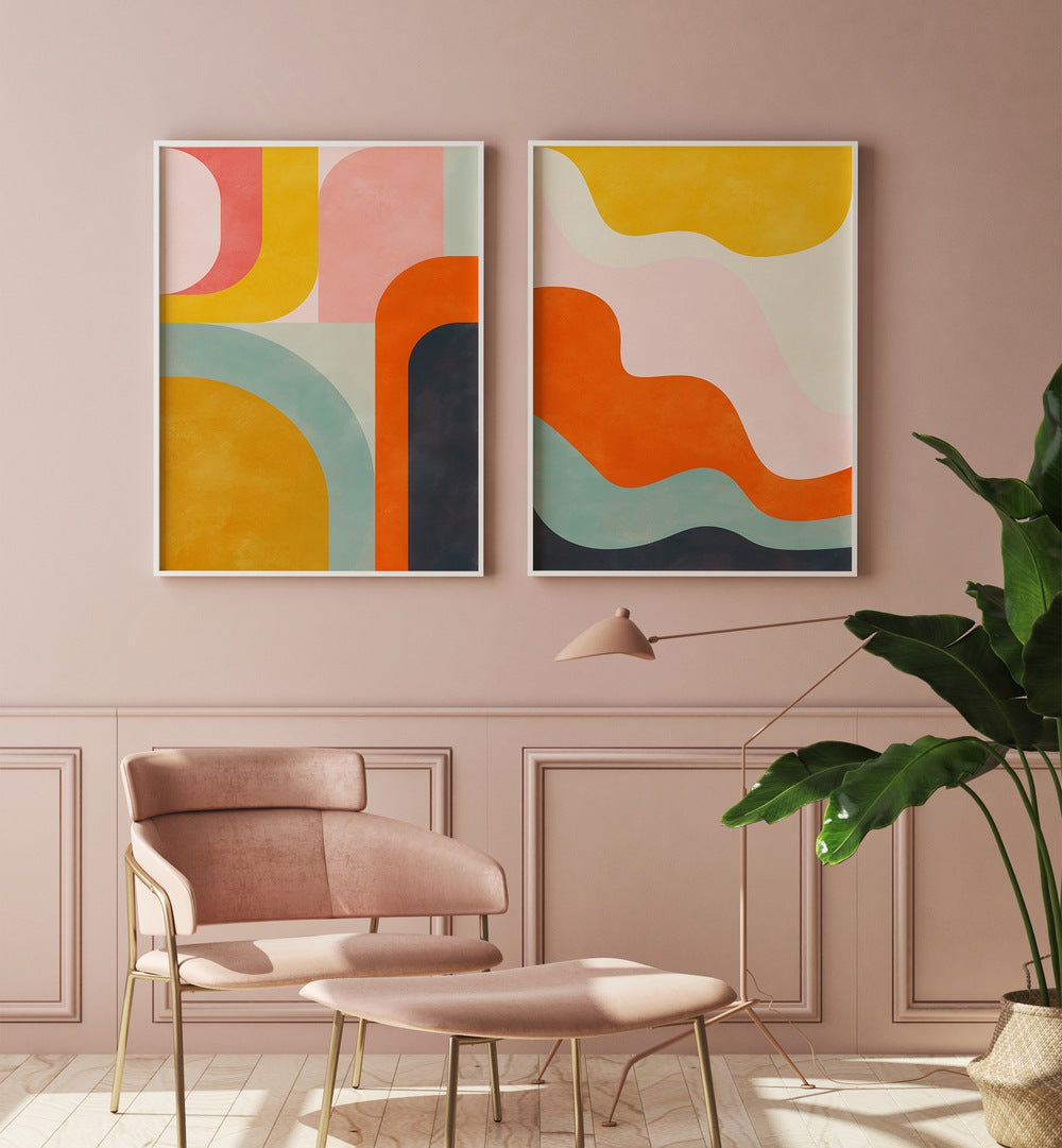 Brighten your space with the SUMMER CIRCLES, SET OF 2 PAINTINGS featuring vibrant, abstract designs perfect for decor.