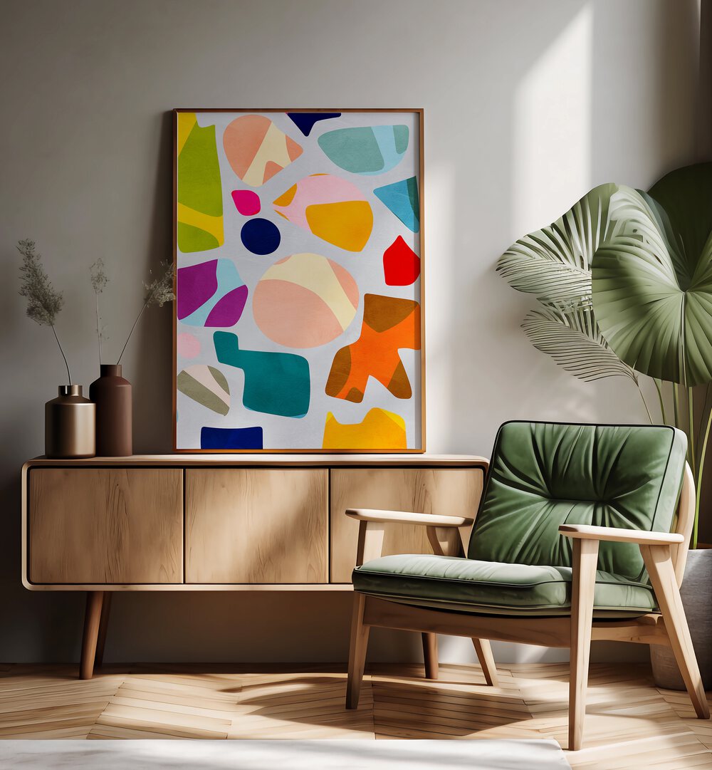 Bright and colorful SUMMER CUT OUTS, ABSTRACT PAINTINGS by Ana Rut Bre enhance your space with modern creativity.