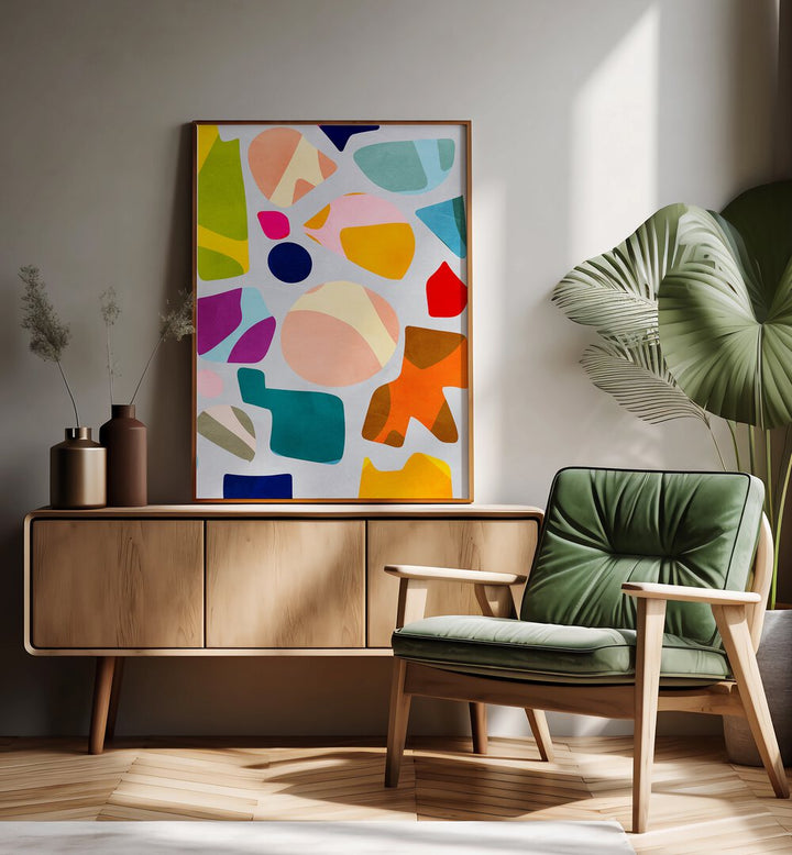 Bright and colorful SUMMER CUT OUTS, ABSTRACT PAINTINGS by Ana Rut Bre enhance your space with modern creativity.