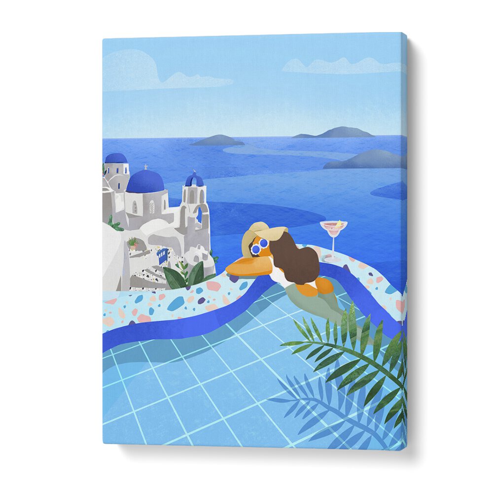 Colorful SUMMER IN GREECE, TRAVEL POSTERS by Petra Lidze, capturing the beauty of Greece's sun-soaked landscapes.