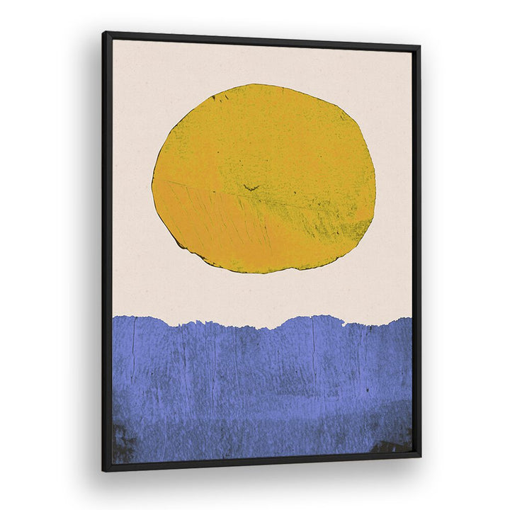 Bright yellow sun over blue waves in Alisa Galitsyna's SUMMER SUN, LANDSCAPE PAINTINGS, perfect for summer decor.