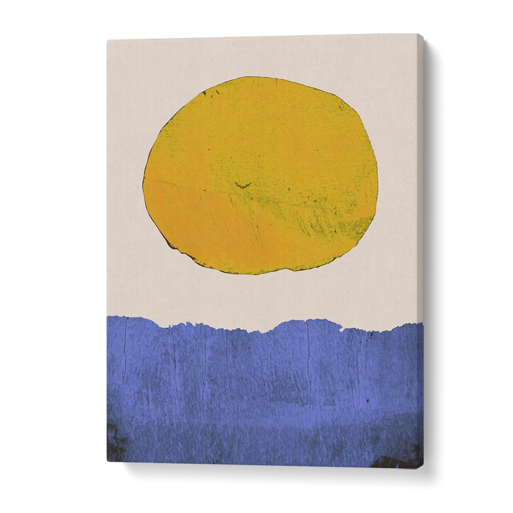 Bright yellow sun and blue horizon in SUMMER SUN, LANDSCAPE PAINTINGS by Alisa Galitsyna, perfect for summer décor.