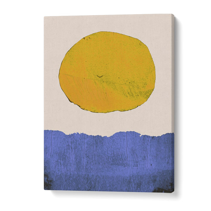 Bright yellow sun and blue horizon in SUMMER SUN, LANDSCAPE PAINTINGS by Alisa Galitsyna, perfect for summer décor.
