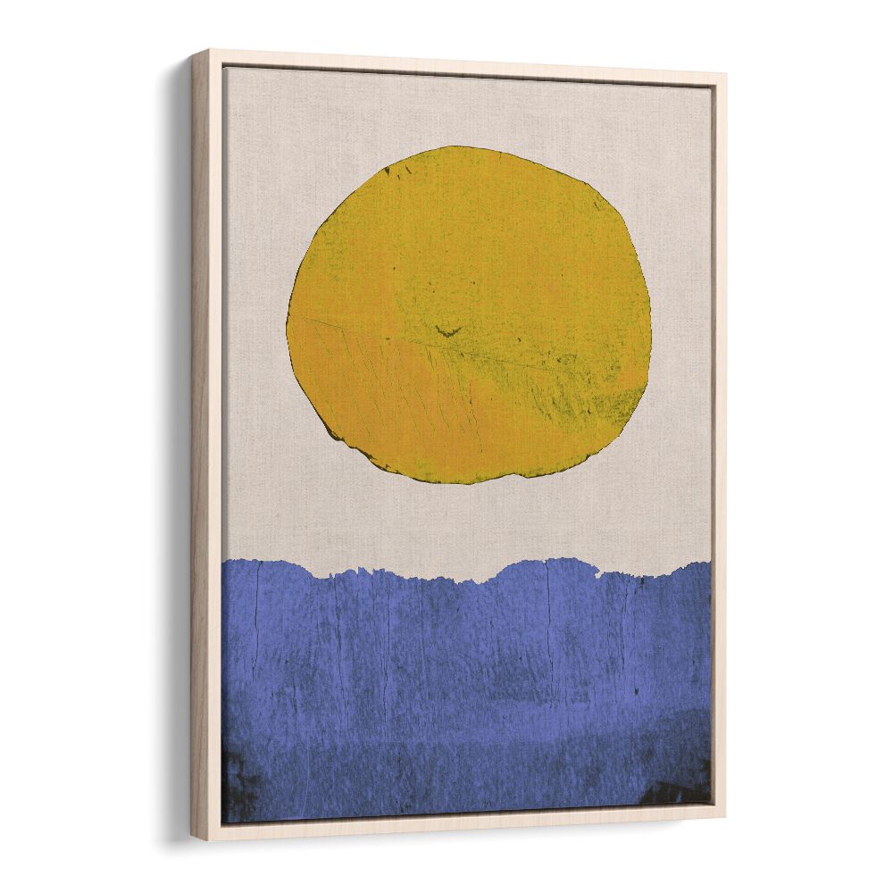 Bright yellow sun over vibrant blue waves in SUMMER SUN, LANDSCAPE PAINTINGS by Alisa Galitsyna, perfect for any space.