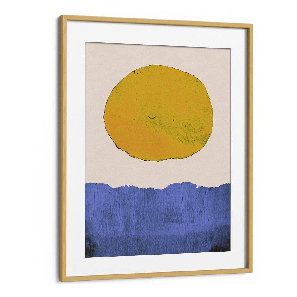 Bright yellow sun over blue horizon in Alisa Galitsyna's SUMMER SUN, LANDSCAPE PAINTINGS for vibrant decor.