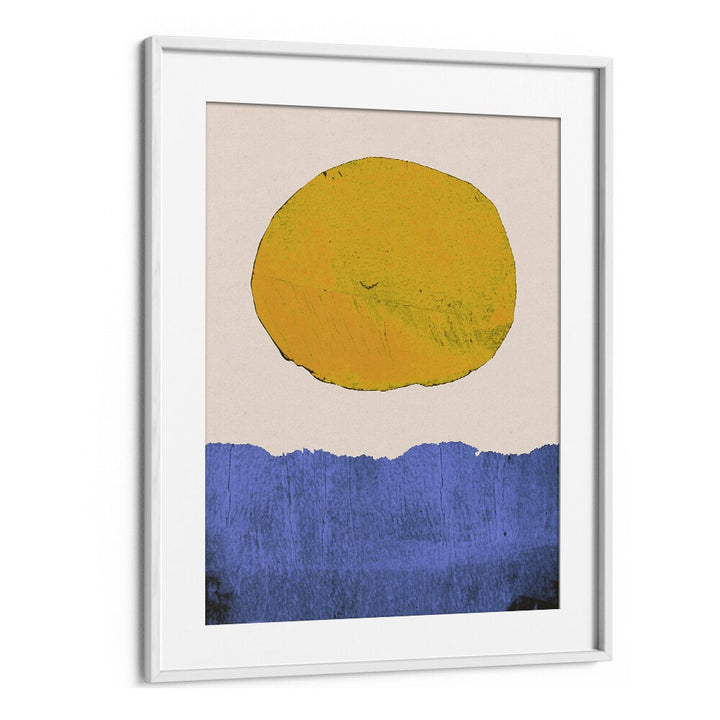 Bright yellow sun over blue landscape in Alisa Galitsyna's SUMMER SUN, LANDSCAPE PAINTINGS, perfect for summer vibes.