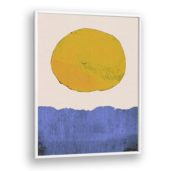 Bright yellow sun above a serene blue landscape, showcasing SUMMER SUN, LANDSCAPE PAINTINGS by Alisa Galitsyna.