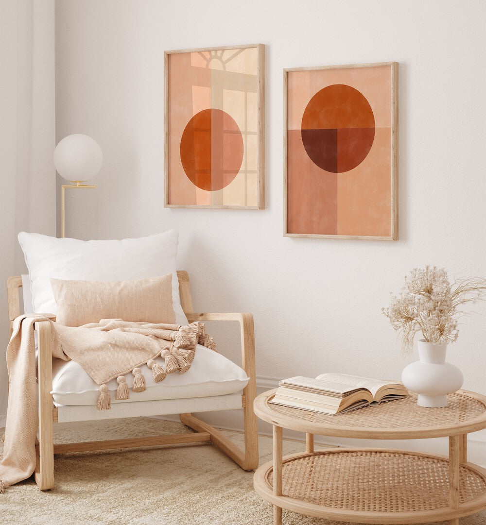 Brighten your home with the SUMMER SUN, SET OF 2 PAINTINGS, featuring minimalist designs that embody summer warmth.