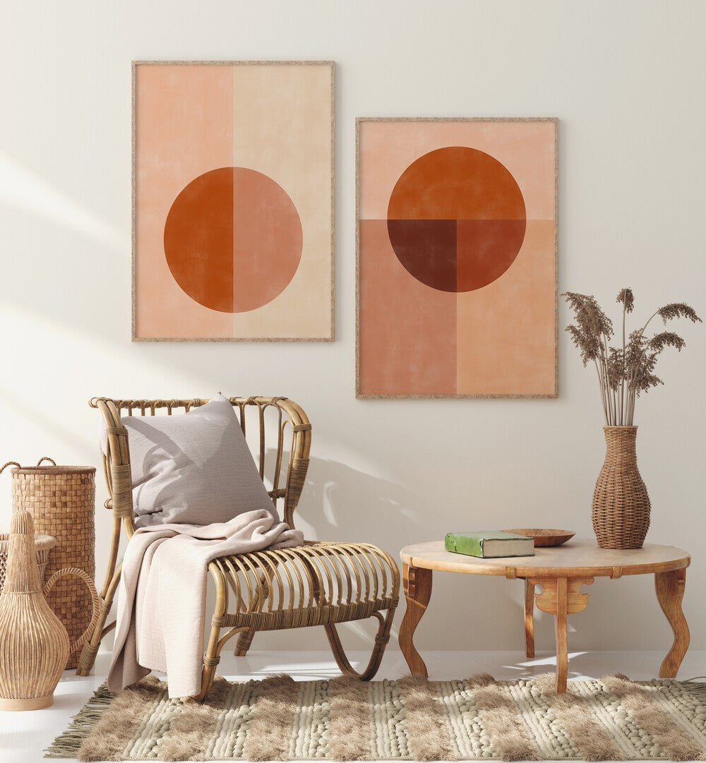 Brighten your space with the SUMMER SUN, SET OF 2 PAINTINGS, featuring vibrant minimalist designs perfect for any room.