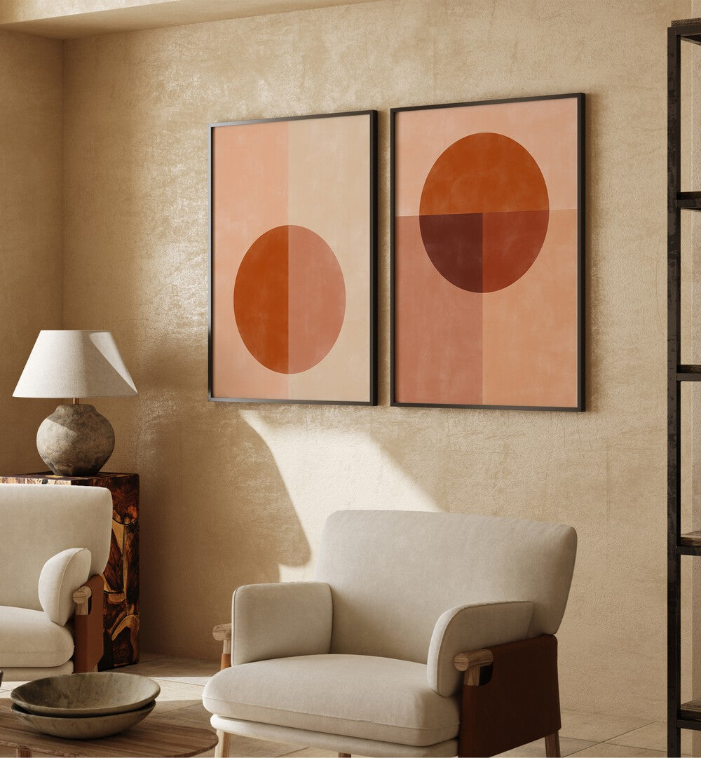 Brighten your decor with the SUMMER SUN, SET OF 2 PAINTINGS, featuring minimalist designs that evoke summer warmth.