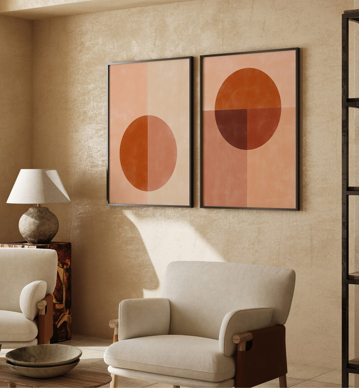 Brighten your decor with the SUMMER SUN, SET OF 2 PAINTINGS, featuring minimalist designs that evoke summer warmth.