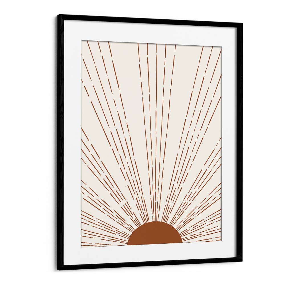 Elegant SUN I, BOHO ART PRINTS by Jay Stanley, featuring a minimalist sun design in a black frame for stylish decor.