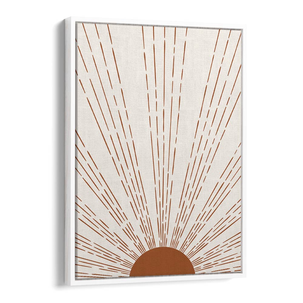 Elevate your decor with SUN I, BOHO ART PRINTS by Jay Stanley, showcasing tranquil sunburst designs in a white frame.