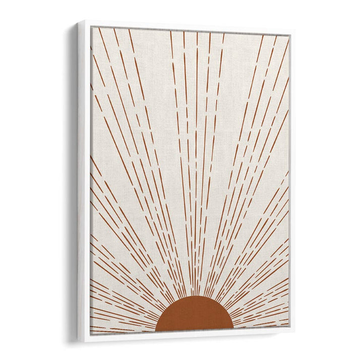Elevate your decor with SUN I, BOHO ART PRINTS by Jay Stanley, showcasing tranquil sunburst designs in a white frame.