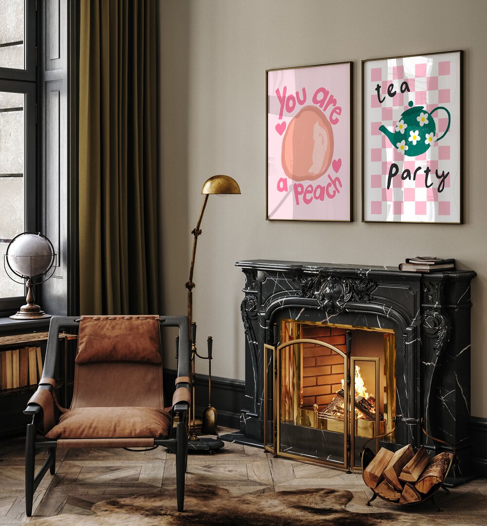 Whimsical TEA PARTY, SET OF 2 PAINTINGS brightens any kitchen with charming pastel fruit designs. Perfect for decor!