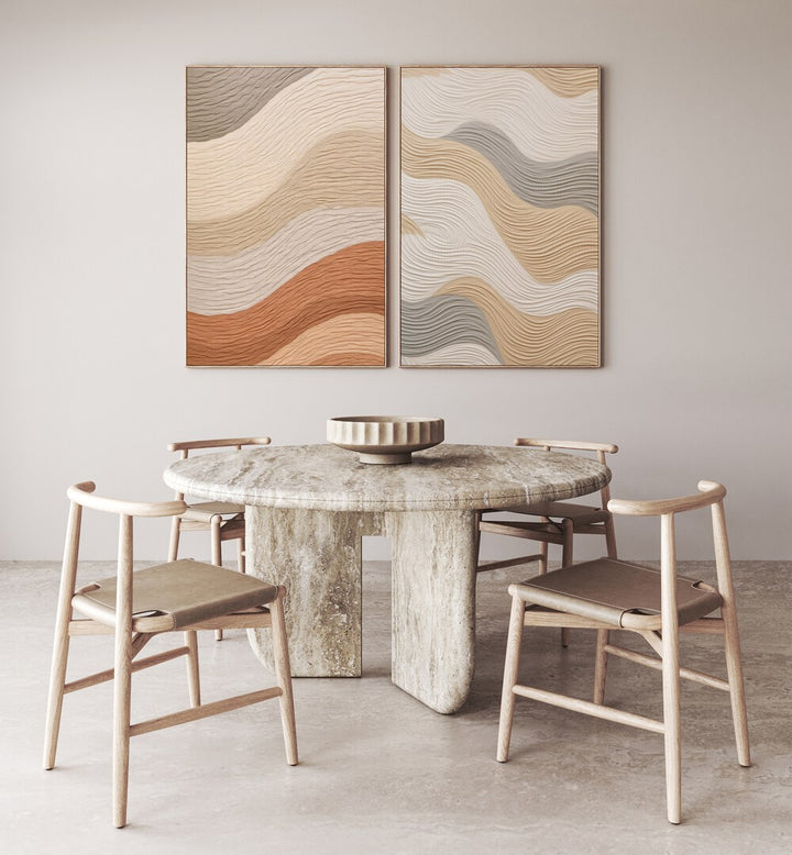Elevate your space with TEXTURED WAVES, SET OF 2 PAINTINGS, featuring minimalistic ocean-inspired design.