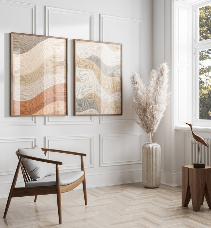 Stylish TEXTURED WAVES, SET OF 2 PAINTINGS enhancing modern decor with ocean-inspired minimalism. Perfect for any room.