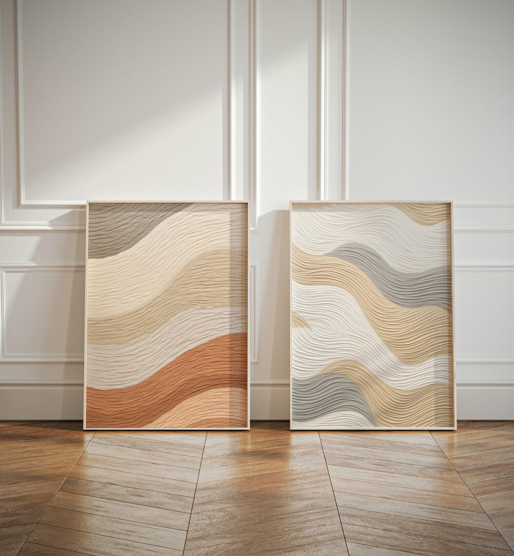 Stylish TEXTURED WAVES, SET OF 2 PAINTINGS, perfect for enhancing your modern home decor with a natural touch.
