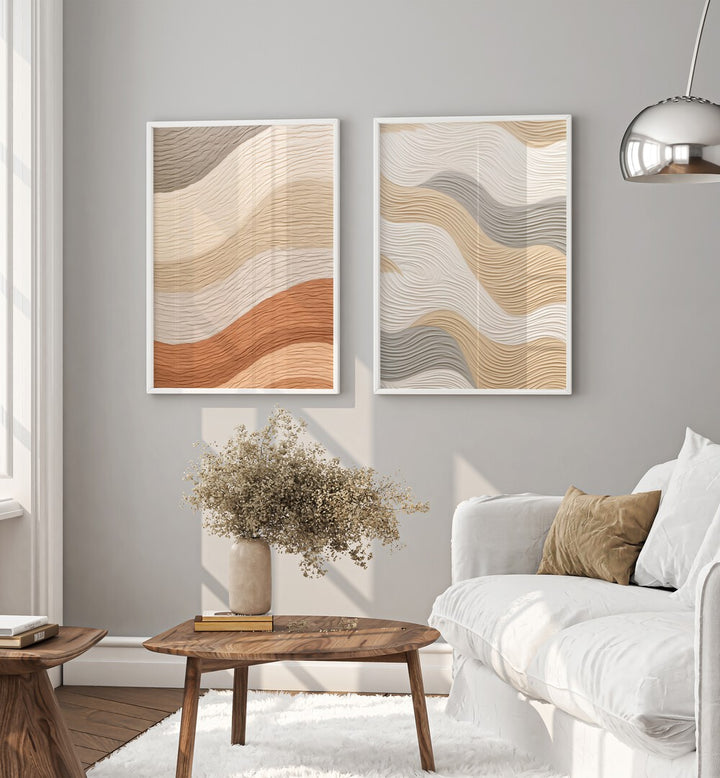 Elevate your space with TEXTURED WAVES, SET OF 2 PAINTINGS, featuring minimalist ocean-inspired designs.