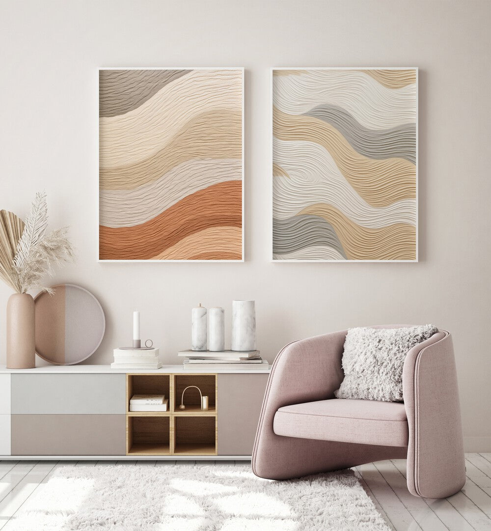 Elevate your space with TEXTURED WAVES, SET OF 2 PAINTINGS, perfect for ocean-inspired interior decor.