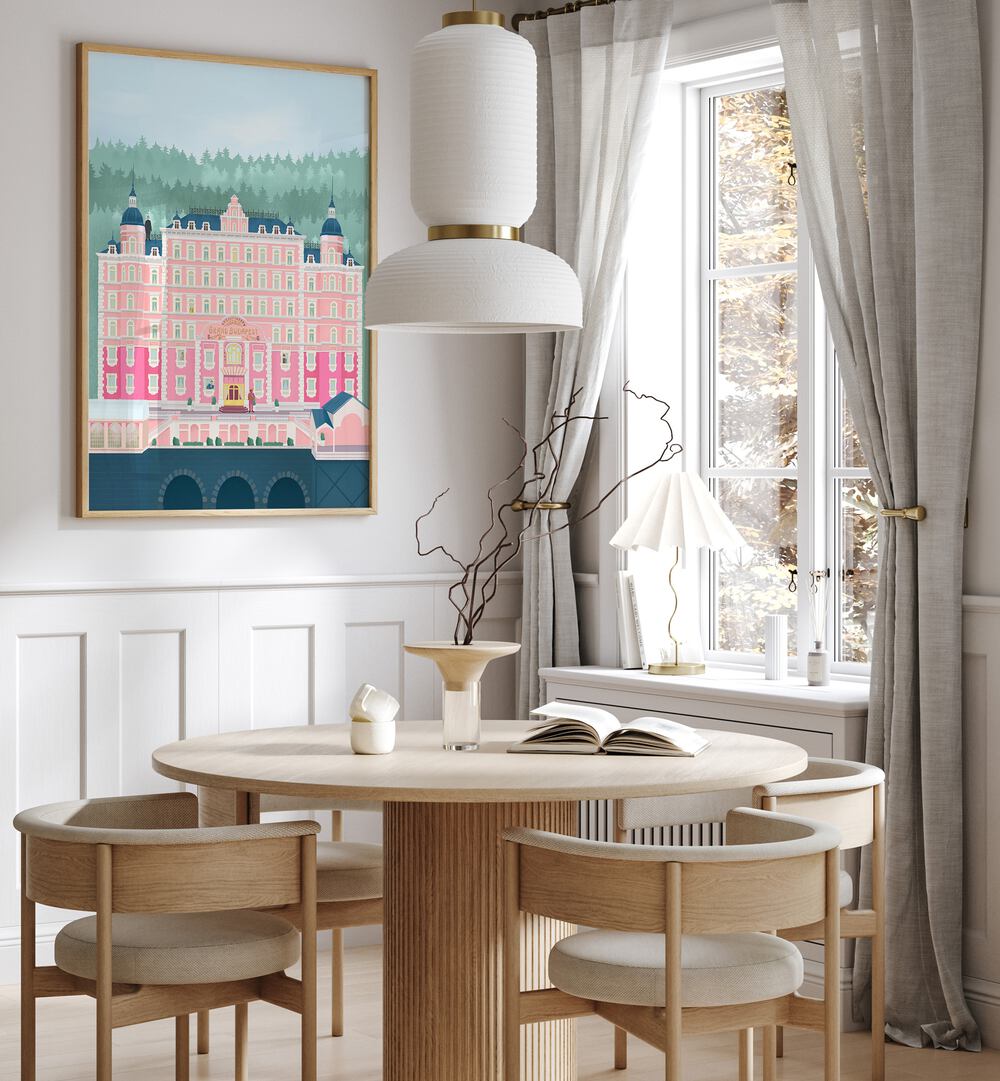 Elevate your decor with THE GRAND BUDAPEST HOTEL, TRAVEL POSTERS by Petra Lidze, showcasing stunning artistry.