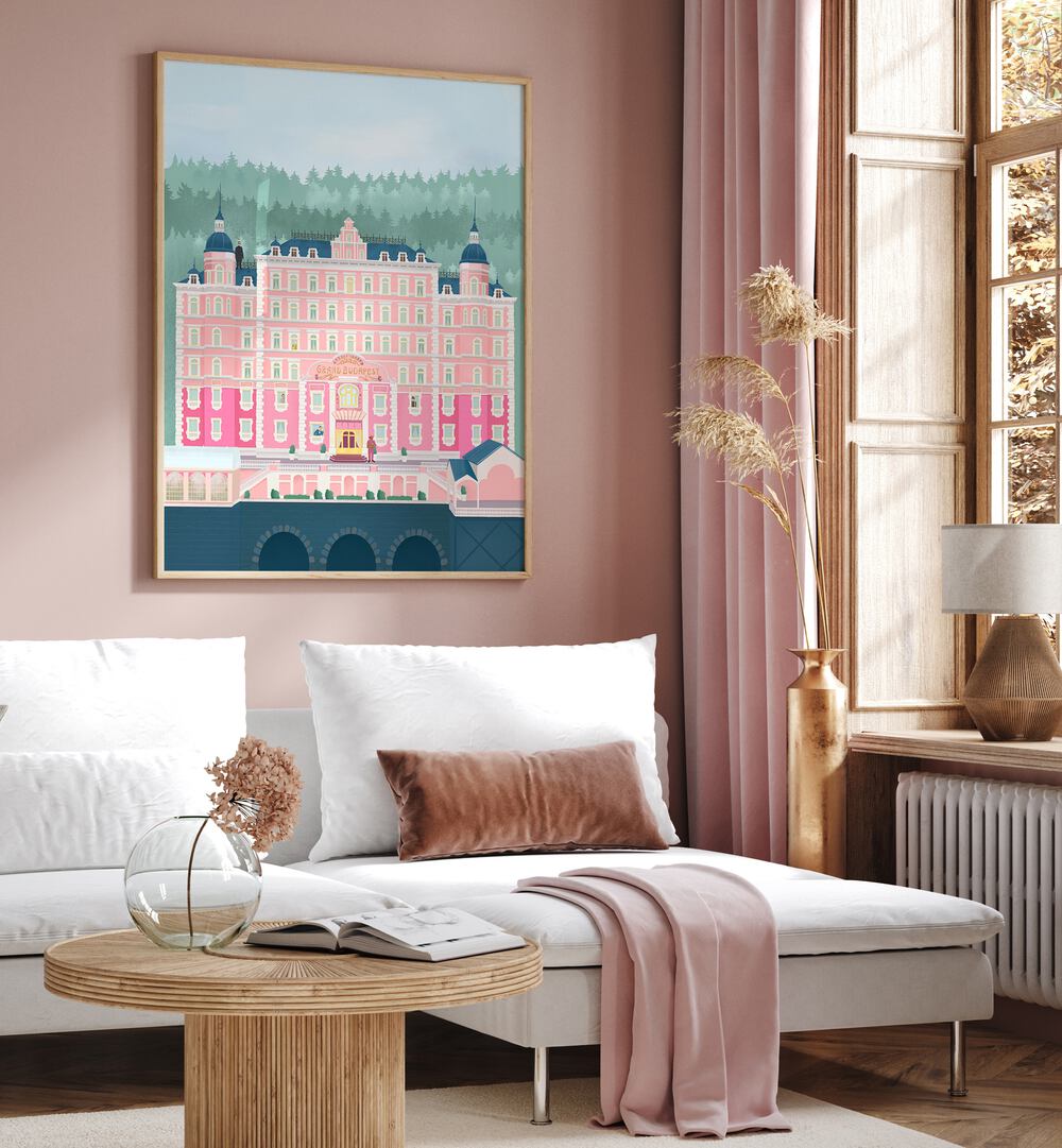 Stylish interior featuring THE GRAND BUDAPEST HOTEL, TRAVEL POSTERS by Petra Lidze, perfect for elevating your space.