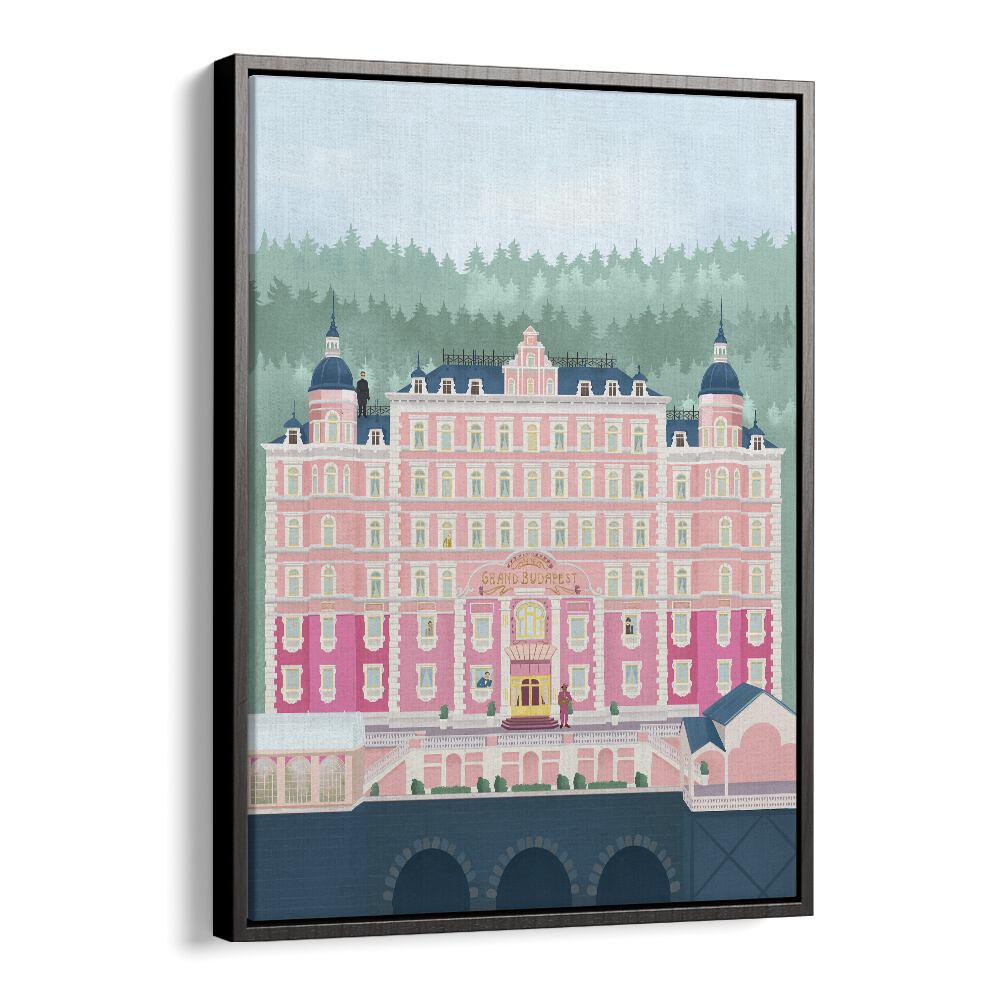 Elevate your decor with THE GRAND BUDAPEST HOTEL, TRAVEL POSTERS by Petra Lidze in a stylish black floater frame.