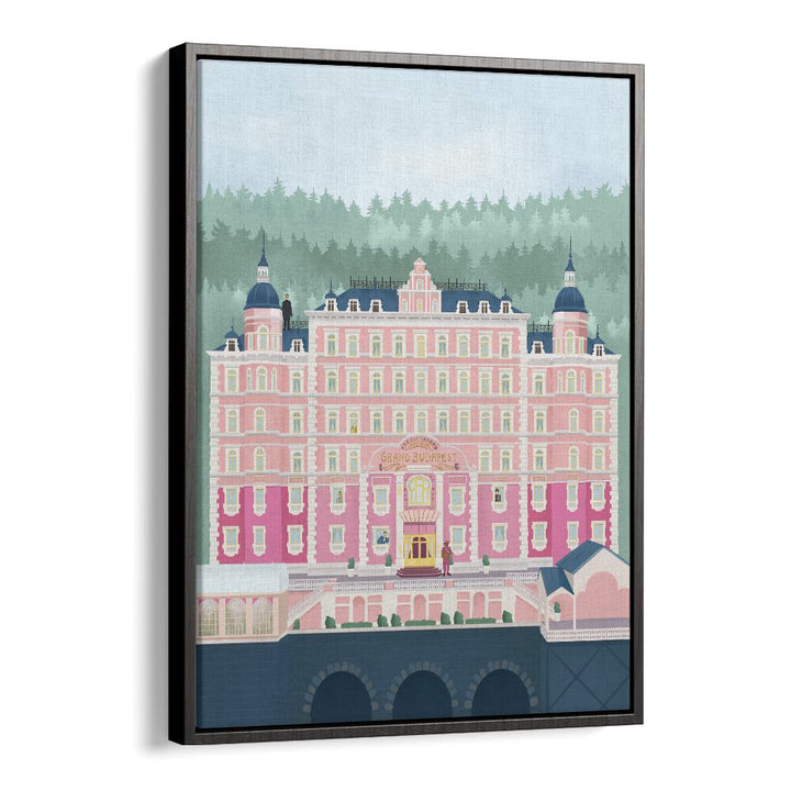 Elevate your decor with THE GRAND BUDAPEST HOTEL, TRAVEL POSTERS by Petra Lidze in a stylish black floater frame.