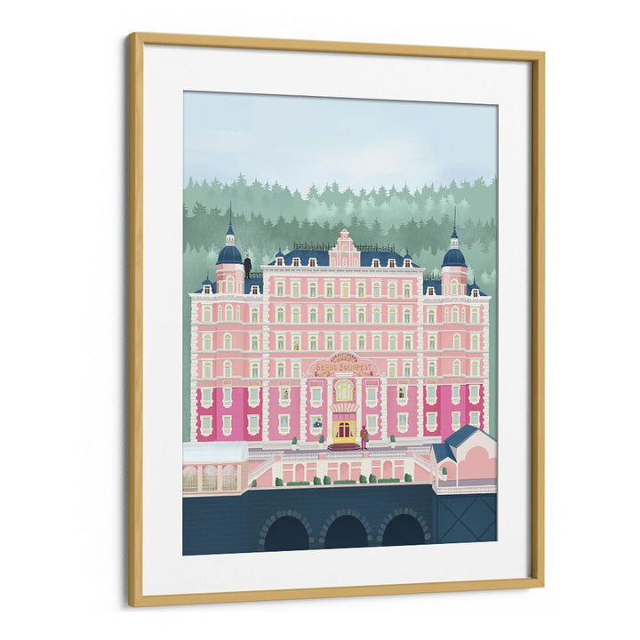 Elegant travel poster of THE GRAND BUDAPEST HOTEL by Petra Lidze, framed to enhance any room's sophistication.