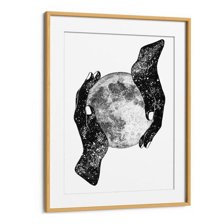 Surreal art prints showcasing "THE MAGIC OF THE UNIVERSE" in an elegant oak frame, capturing cosmic wonder.