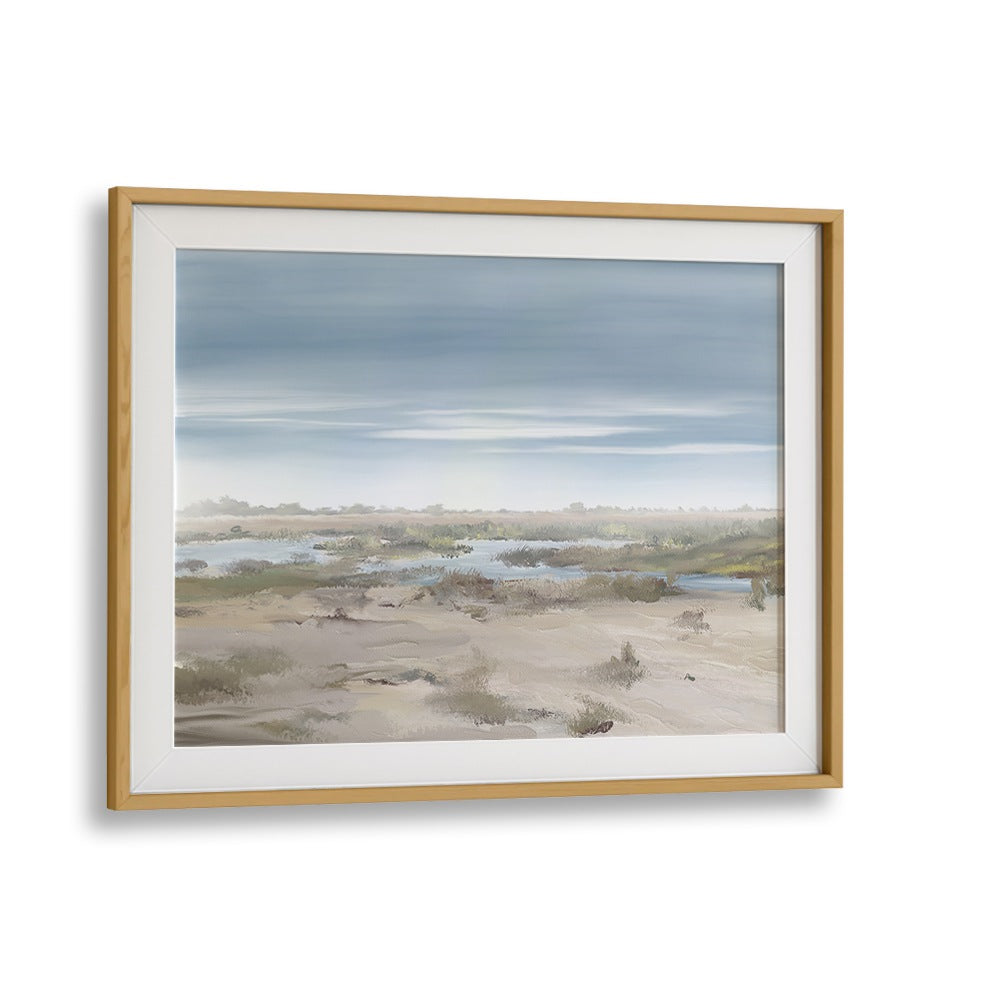Elegant oak-framed THE MISTY RISING, LANDSCAPE PAINTINGS showcasing serene natural beauty for your space.