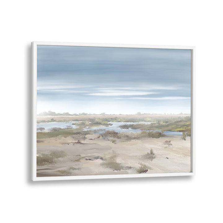 Stunning THE MISTY RISING, LANDSCAPE PAINTINGS in a white frame, perfect for enhancing your living space's serenity.