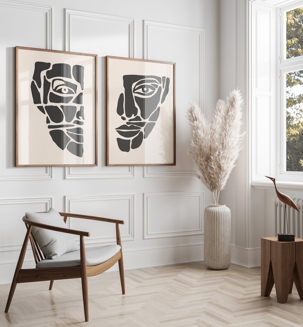 Stylish TWO FACED, SET OF 2 PAINTINGS showcasing duality in human nature, perfect for modern home decor.