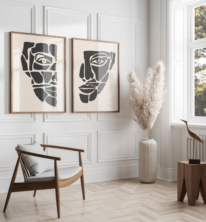 Stylish TWO FACED, SET OF 2 PAINTINGS showcasing duality in human nature, perfect for modern home decor.