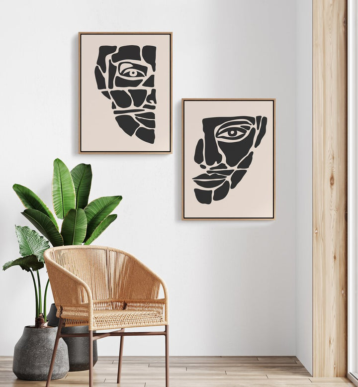 Stylish TWO FACED, SET OF 2 PAINTINGS showcasing duality through bold colors and intricate designs for elegant decor.