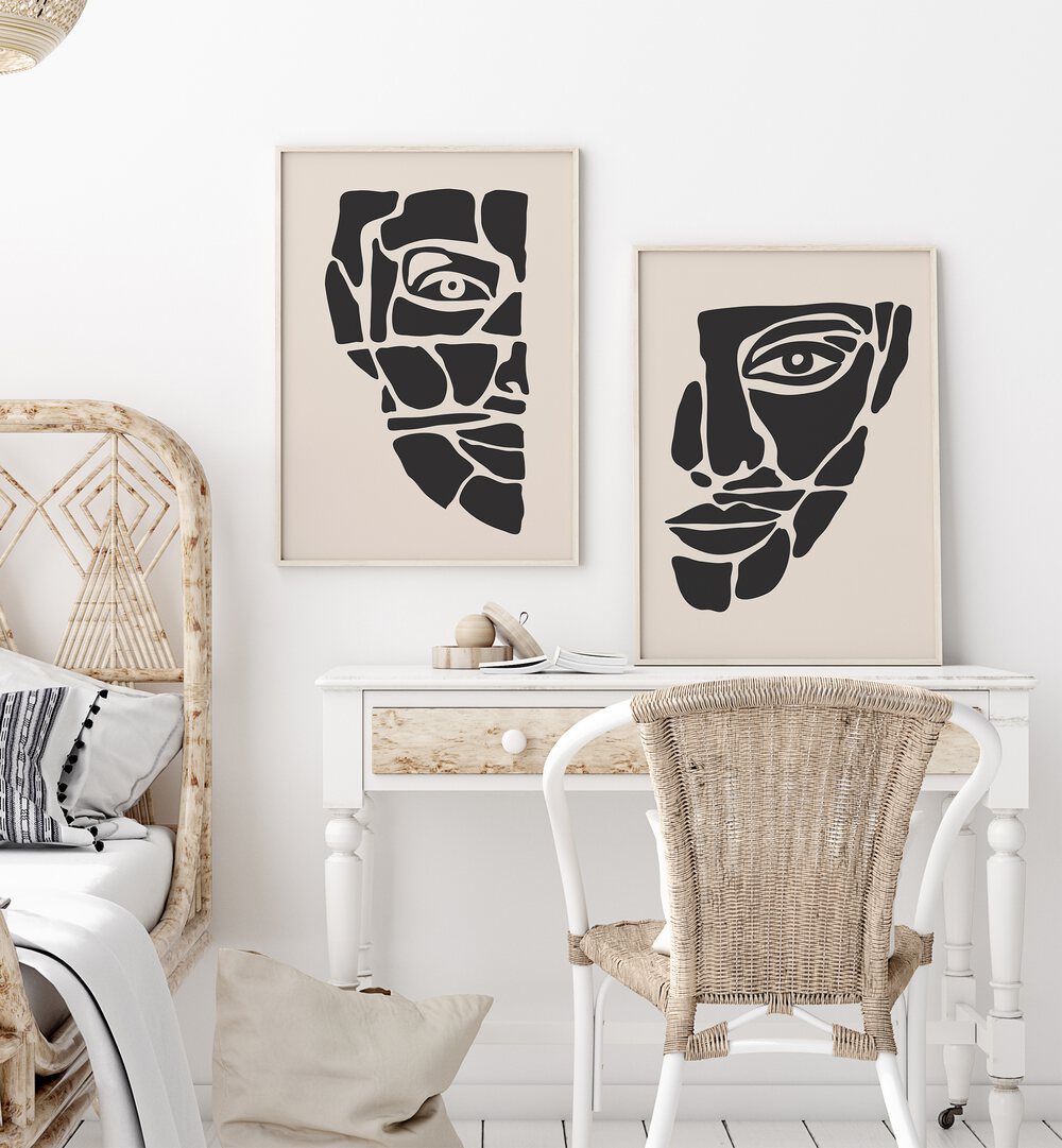 Stylish TWO FACED, SET OF 2 PAINTINGS showcasing duality, perfect for modern wall art décor in your home.