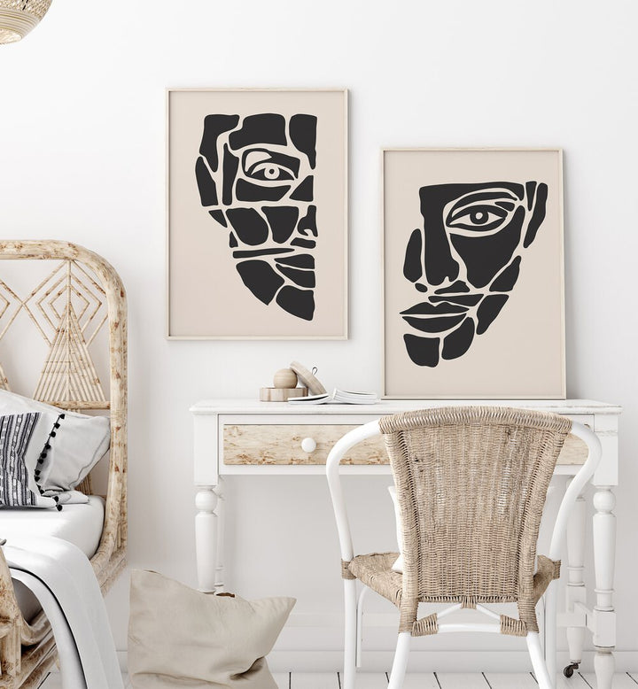 Stylish TWO FACED, SET OF 2 PAINTINGS showcasing duality, perfect for modern wall art décor in your home.
