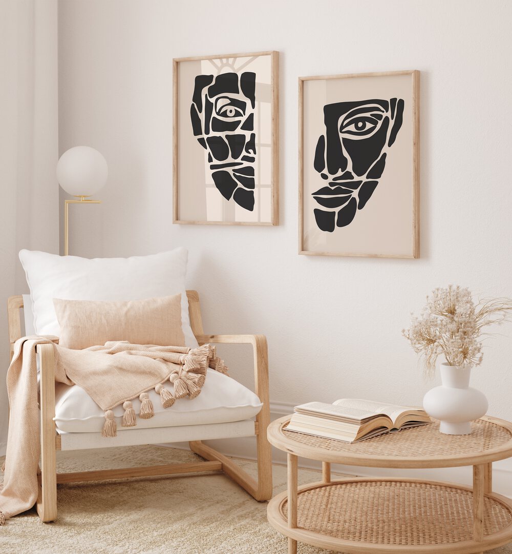 Stylish TWO FACED, SET OF 2 PAINTINGS showcases bold colors and intricate designs, perfect for modern wall art decor.