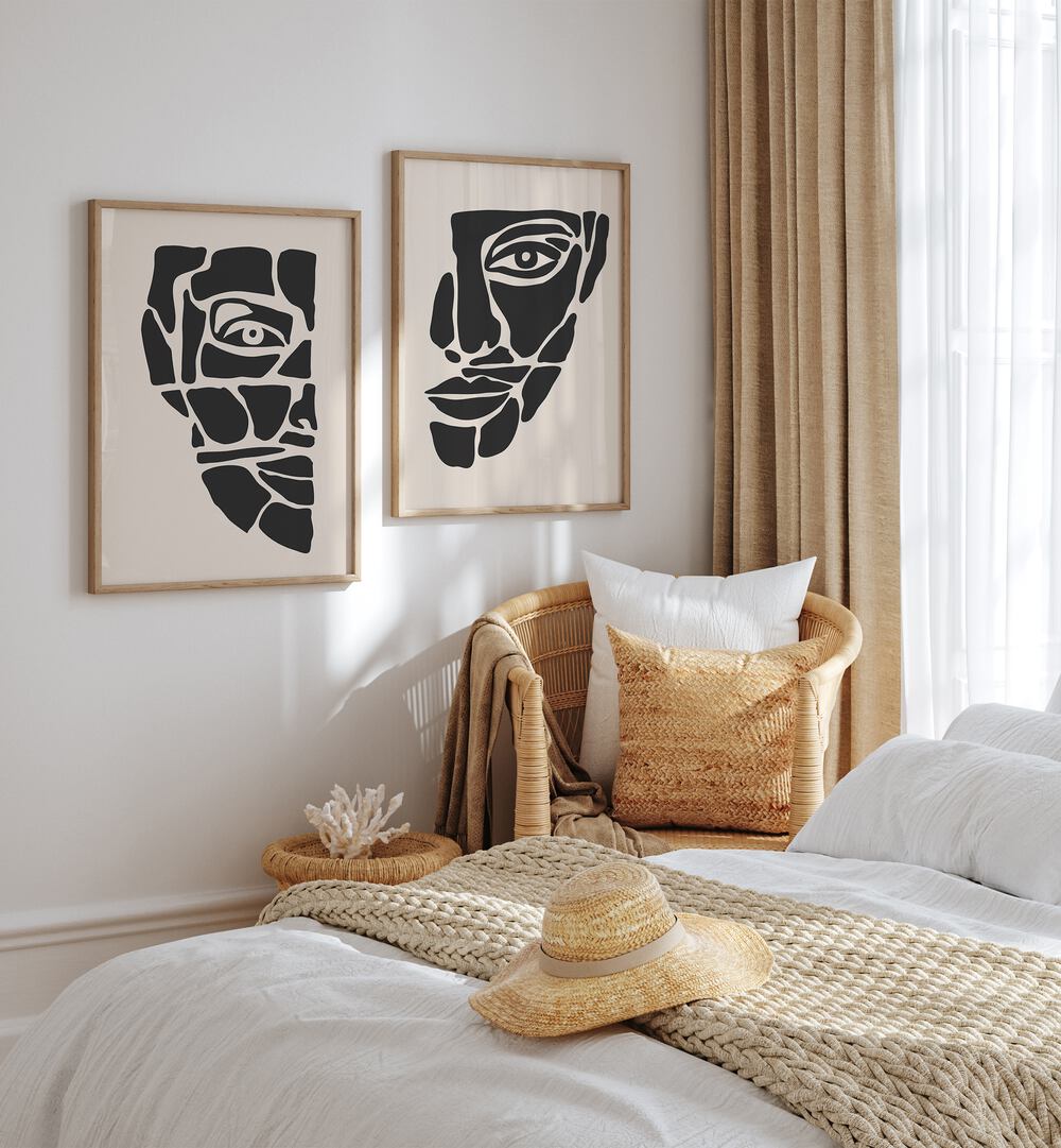 Stylish TWO FACED, SET OF 2 PAINTINGS showcasing duality in bold colors, perfect for modern wall decor.