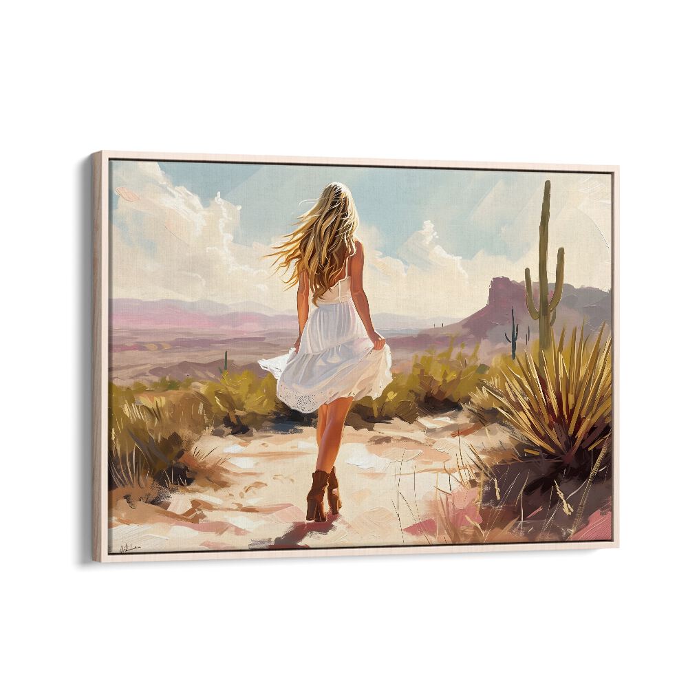 Vibrant desert scene featuring UNCHARTED PATHWAYS II, VIBRANT & ELECTRIC art print in a stylish floater frame.