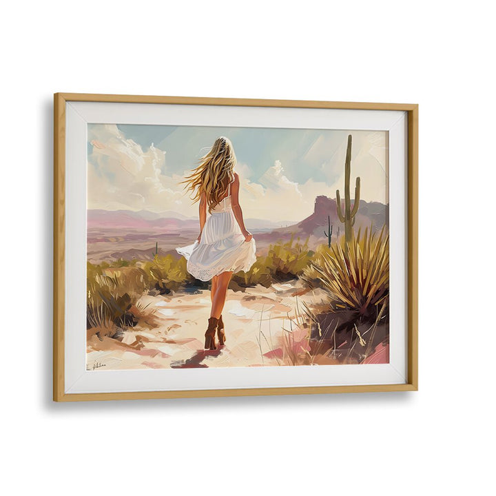 Vibrant UNCHARTED PATHWAYS II art print featuring a woman walking through a stunning desert landscape. Perfect for home decor.