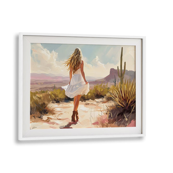 Vibrant scene from UNCHARTED PATHWAYS II, VIBRANT art print, showcasing a woman in a desert landscape.