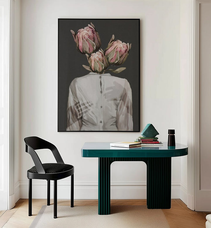 Surreal art print "UNKNOWN LONGING DARK VERSION" by Gabriella Roberg, featuring emotive floral imagery.