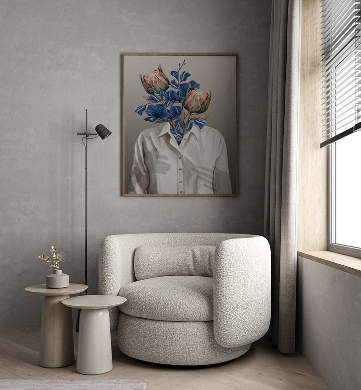 LONGING NO.II, PORTRAITS by Gabriella Roberg features a unique floral headpiece on a figure, blending modern artistry.