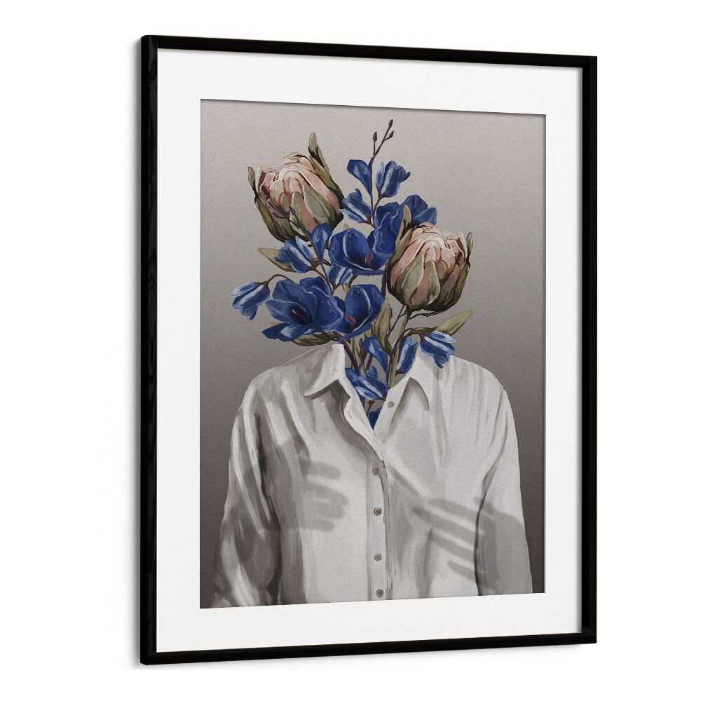 Stunning LONGING NO.II , PORTRAITS by Gabriella Roberg, featuring floral elements and modern artistry in a black frame.