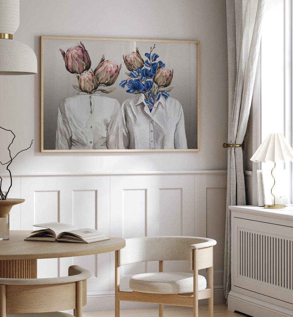 Captivating "LONGING NO.III, PORTRAITS" by Gabriella Roberg, blending floral elements with striking figurative art.