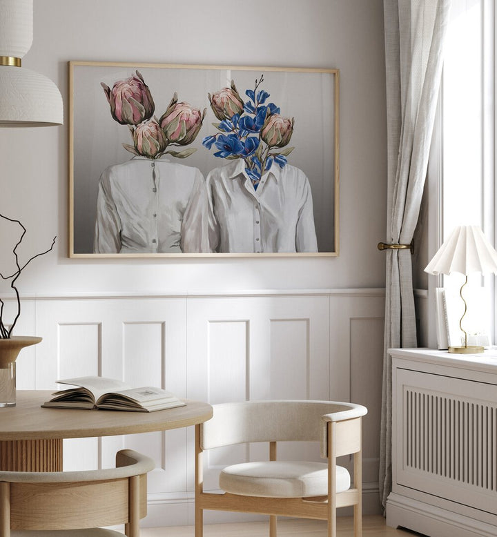 Captivating "LONGING NO.III, PORTRAITS" by Gabriella Roberg, blending floral elements with striking figurative art.