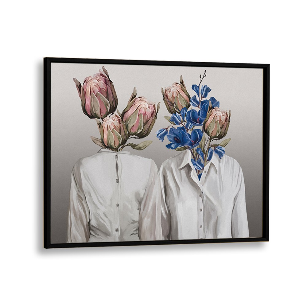 Captivating LONGING NO.III, PORTRAITS artwork by Gabriella Roberg features floral figures in elegant black frame.