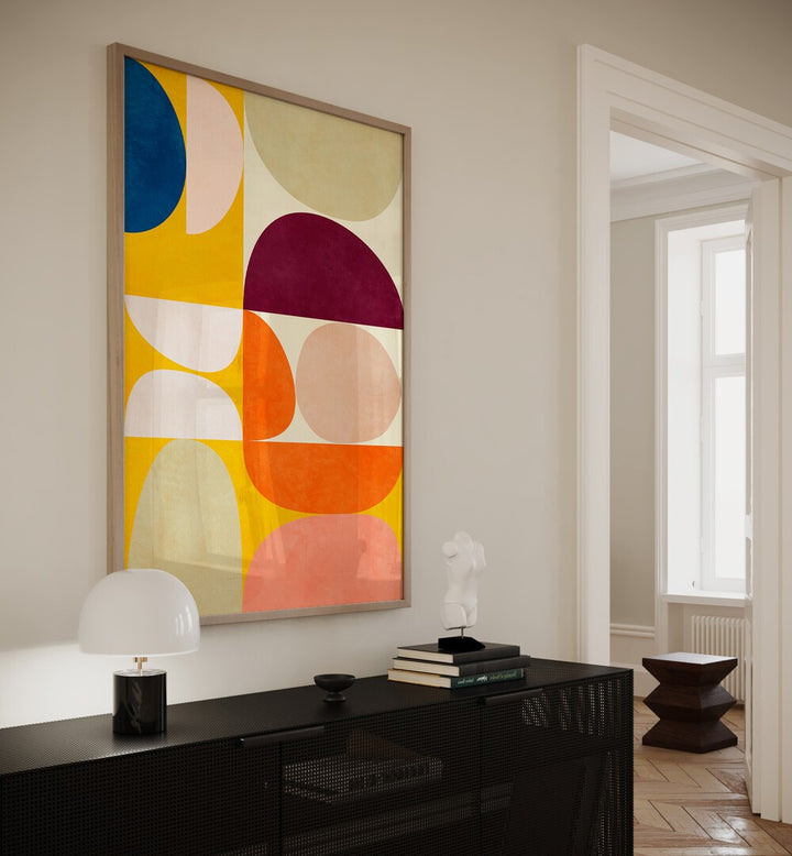 VIVID BAUHAUS II, ABSTRACT PAINTINGS by Ana Rut Bre adds vibrant color and modern flair to any living space.