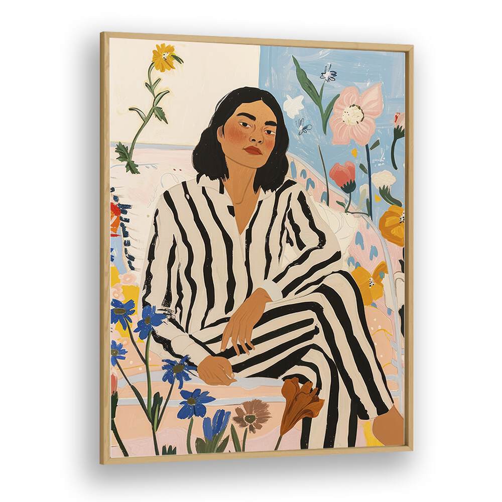 Vibrant art print "VIVID ENCHANTMENT" featuring a stylish figure and floral designs, perfect for transforming your space.